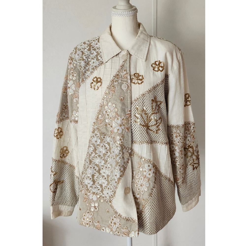 Indigo Moon Vintage Boho Art to Wear Patchwork Sequin Embroidered Jacket Large
